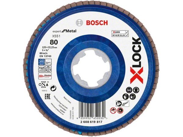 Bosch X-LOCK-Fächerschleifscheibe X551, Expert for Metal, K: 80, 125 mm