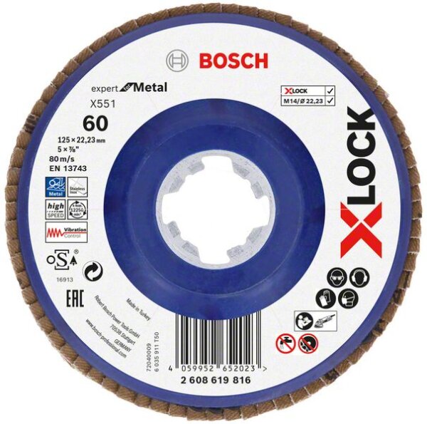 Bosch X-LOCK-Fächerschleifscheibe X551, Expert for Metal, K: 60, 125 mm