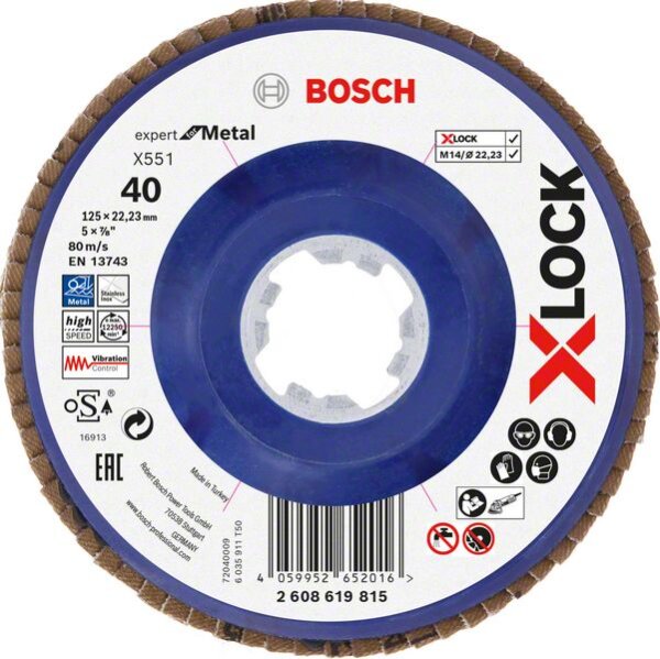 Bosch X-LOCK-Fächerschleifscheibe X551, Expert for Metal, K: 40, 125 mm