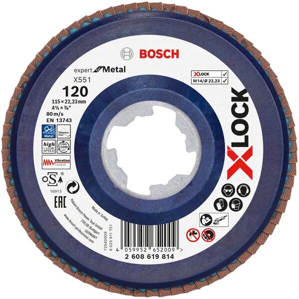 Bosch X-LOCK-Fächerschleifscheibe X551, Expert for Metal, K: 120, 115 mm