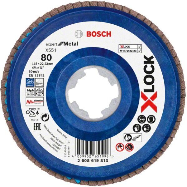 Bosch X-LOCK-Fächerschleifscheibe X551, Expert for Metal, K: 80, 115 mm