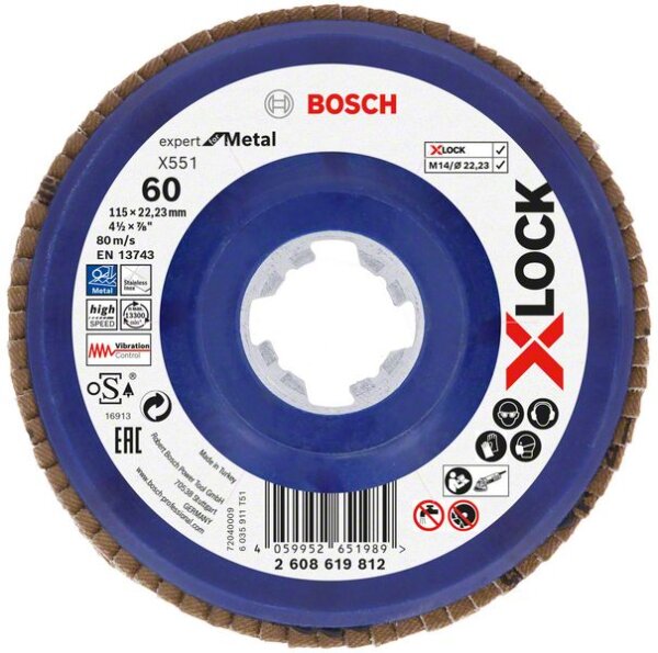 Bosch X-LOCK-Fächerschleifscheibe X551, Expert for Metal, K: 60, 115 mm