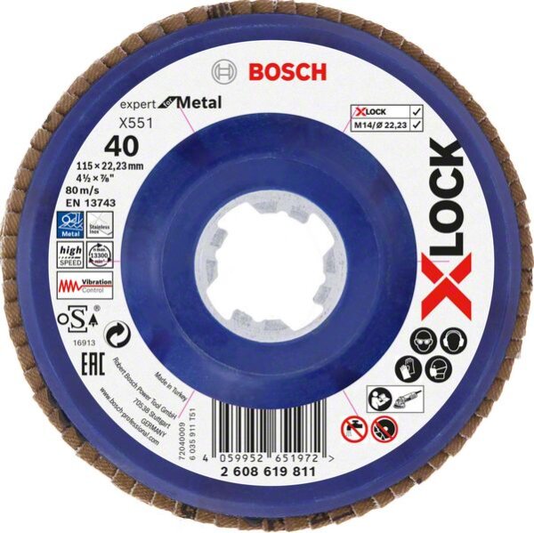 Bosch X-LOCK-Fächerschleifscheibe X551, Expert for Metal, K: 40, 115 mm