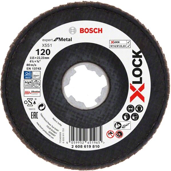 Bosch X-LOCK-Fächerschleifscheibe X551, Expert for Metal, K: 120, Scheibend.: 115 mm