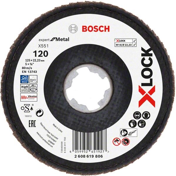 Bosch X-LOCK-Fächerschleifscheibe X551, Expert for Metal, K: 120, Scheibend.: 125 mm