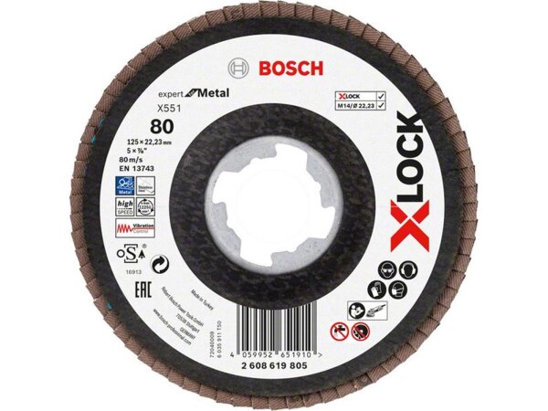 Bosch X-LOCK-Fächerschleifscheibe X551, Expert for Metal, K: 80, Scheibend.: 125 mm