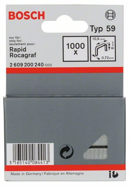 Bosch Feindrahtklammer Typ 59, 10,6 x 0,72 x 8 mm, 1000er-Pack