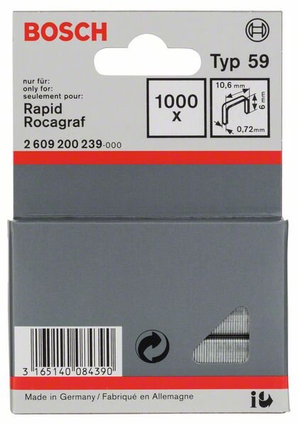 Bosch Feindrahtklammer Typ 59, 10,6 x 0,72 x 6 mm, 1000er-Pack