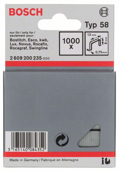 Bosch Feindrahtklammer Typ 58, 13 x 0,75 x 8 mm, 1000er-Pack