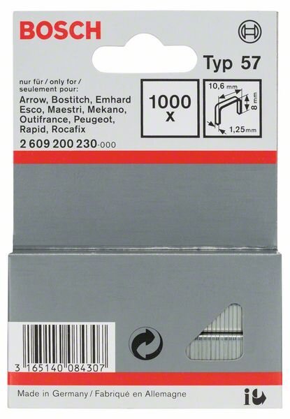 Bosch Flachdrahtklammer Typ 57, 10,6 x 1,25 x 8 mm, 1000er-Pack