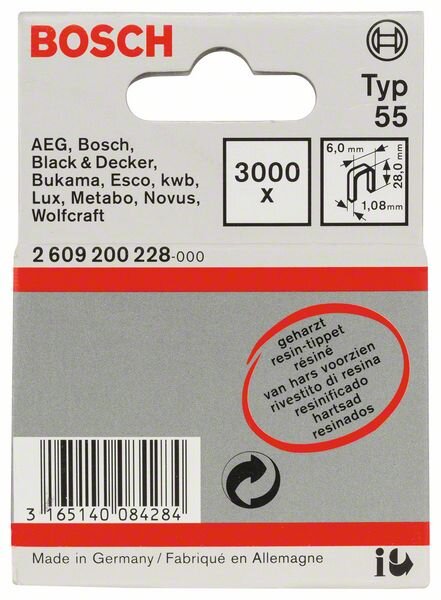 Bosch Schmalrückenklammer Typ 55, geharzt 6 x 1,08 x 28 mm, 3000er-Pack