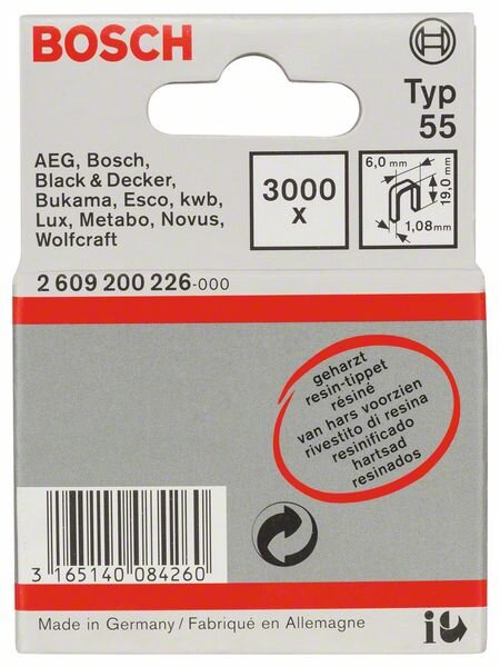 Bosch Schmalrückenklammer Typ 55, geharzt 6 x 1,08 x 19 mm, 3000er-Pack