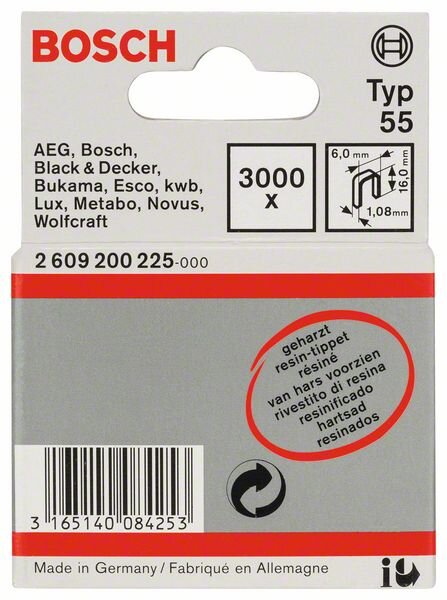 Bosch Schmalrückenklammer Typ 55, geharzt 6 x 1,08 x 16 mm, 3000er-Pack