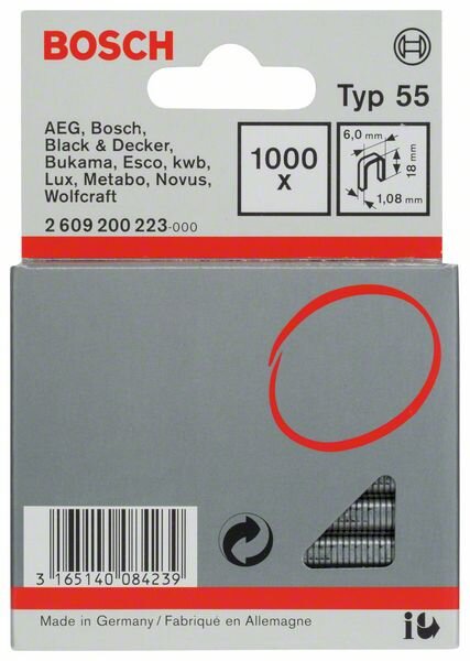 Bosch Schmalrückenklammer Typ 55, 6 x 1,08 x 18 mm, 1000er-Pack