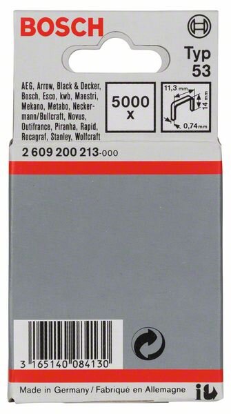 Bosch Feindrahtklammer Typ 53, 11,4 x 0,74 x 14 mm, 5000er-Pack