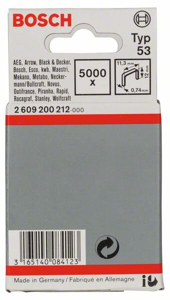 Bosch Feindrahtklammer Typ 53, 11,4 x 0,74 x 12 mm, 5000er-Pack