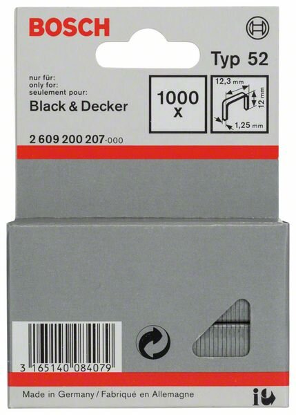 Bosch Flachdrahtklammer Typ 52, 12,3 x 1,25 x 12 mm, 1000er-Pack