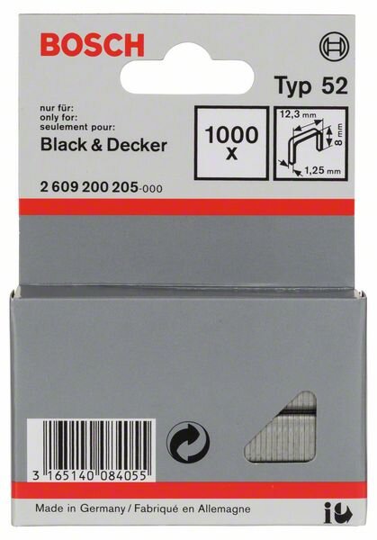 Bosch Flachdrahtklammer Typ 52, 12,3 x 1,25 x 8 mm, 1000er-Pack