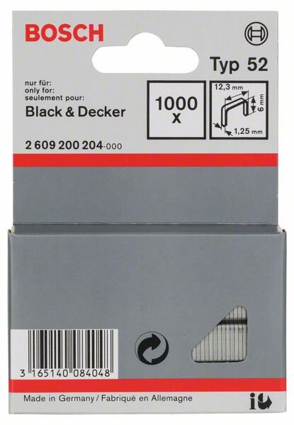 Bosch Flachdrahtklammer Typ 52, 12,3 x 1,25 x 6 mm, 1000er-Pack