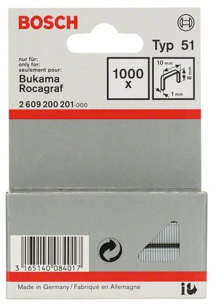 Bosch Flachdrahtklammer Typ 51, 10 x 1 x 8 mm, 1000er-Pack