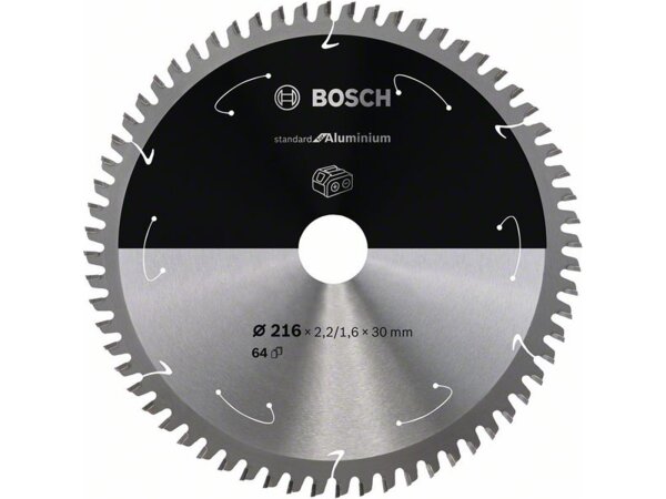 Bosch Akku-Kreissägeblatt Standard for Aluminium, 216 x 2,2/1,6 x 30, 64 Zähne