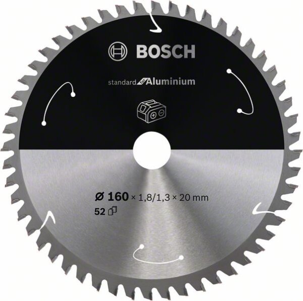 Bosch Akku-Kreissägeblatt Standard for Aluminium, 160 x 1,8/1,3 x 20, 52 Zähne