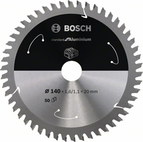 Bosch Akku-Kreissägeblatt Standard for Aluminium, 140 x 1,6/1,1 x 20, 50 Zähne