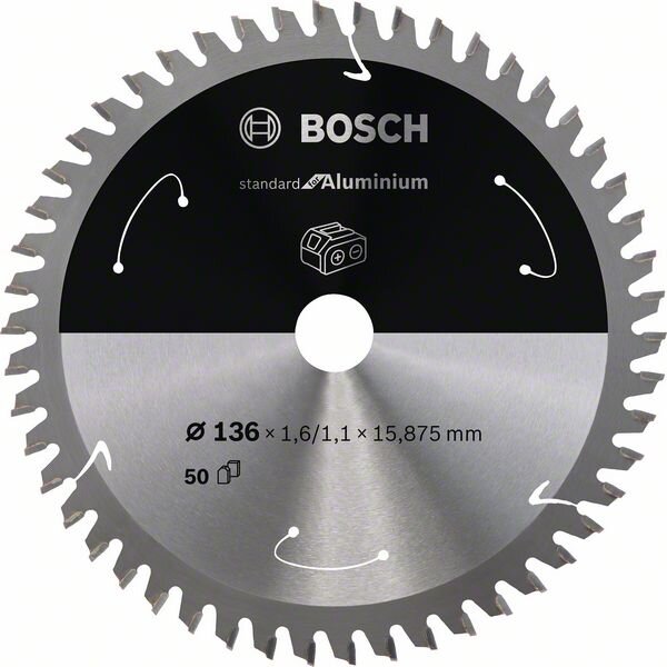 Bosch Akku-Kreissägeblatt Standard for Aluminium, 136 x 1,6/1,1 x 15,875, 50 Zähne