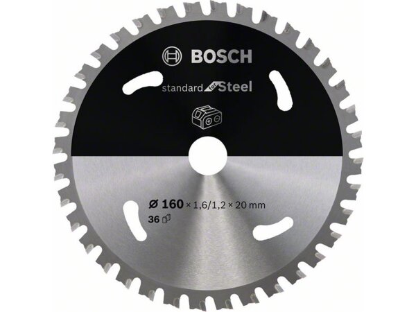 Bosch Akku-Kreissägeblatt Standard for Steel, 160 x 1,6/1,2 x 20, 36 Zähne