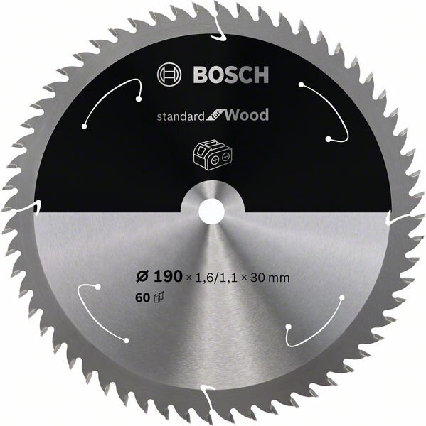 Bosch Akku-Kreissägeblatt Standard for Wood, 190 x 1,6/1,1 x 30, 60 Zähne