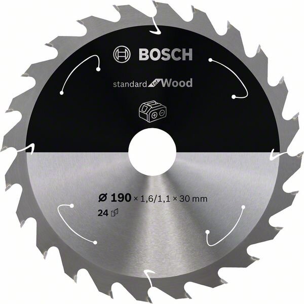 Bosch Akku-Kreissägeblatt Standard for Wood, 190 x 1,6/1,1 x 30, 24 Zähne