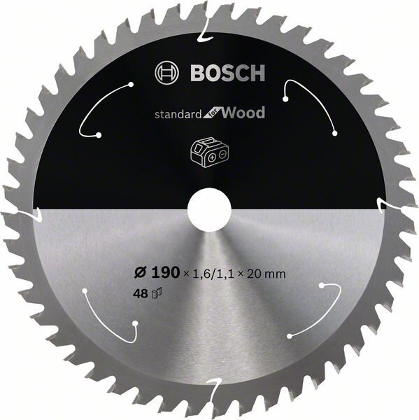 Bosch Akku-Kreissägeblatt Standard for Wood, 190 x 1,6/1,1 x 20, 48 Zähne