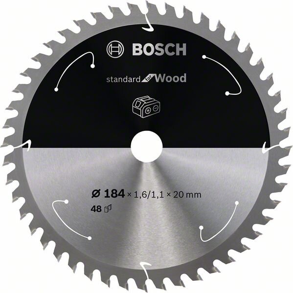 Bosch Akku-Kreissägeblatt Standard for Wood, 184 x 1,6/1,1 x 20, 48 Zähne