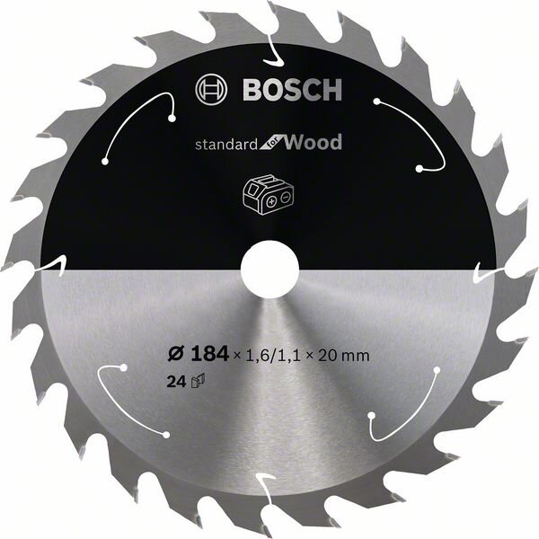 Bosch Akku-Kreissägeblatt Standard for Wood, 184 x 1,6/1,1 x 20, 24 Zähne