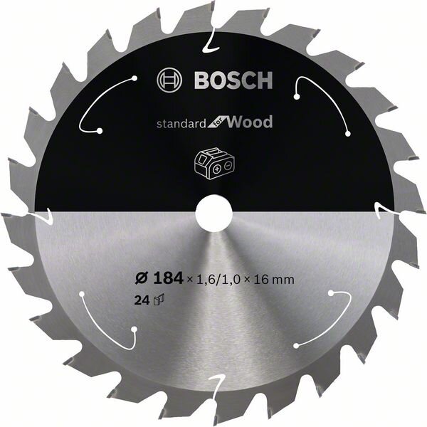 Bosch Akku-Kreissägeblatt Standard for Wood, 184 x 1,6/1 x 16, 24 Zähne