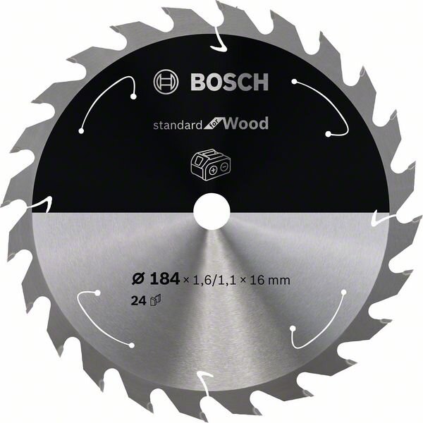 Bosch Akku-Kreissägeblatt Standard for Wood, 184 x 1,6/1,1 x 16, 24 Zähne