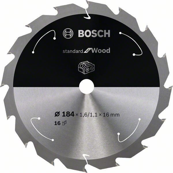 Bosch Akku-Kreissägeblatt Standard for Wood, 184 x 1,6/1,1 x 16, 16 Zähne