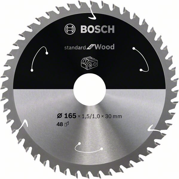 Bosch Akku-Kreissägeblatt Standard for Wood, 165 x 1,5/1 x 30, 48 Zähne