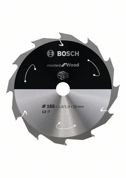 Bosch Akku-Kreissägeblatt Standard for Wood, 165 x 1,5/1 x 20, 12 Zähne