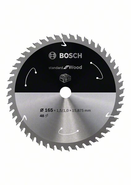 Bosch Akku-Kreissägeblatt Standard for Wood, 165 x 1,5/1 x 15,875, 48 Zähne