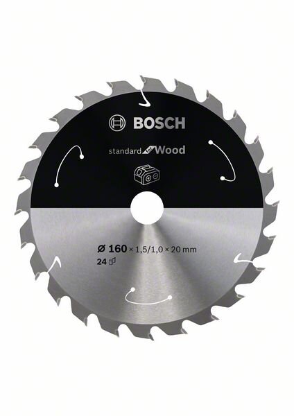 Bosch Akku-Kreissägeblatt Standard for Wood, 160 x 1,5/1 x 20, 24 Zähne