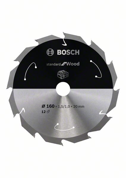 Bosch Akku-Kreissägeblatt Standard for Wood, 160 x 1,5/1 x 20, 12 Zähne