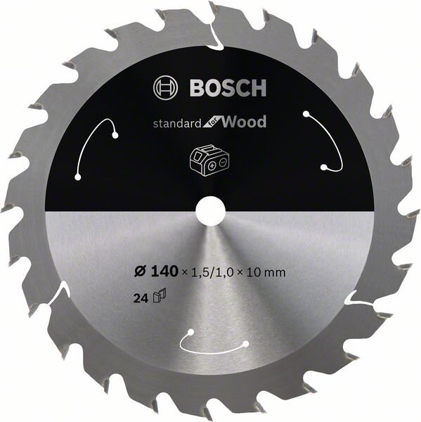 Bosch Akku-Kreissägeblatt Standard for Wood, 140 x 1,5/1 x 10, 24 Zähne