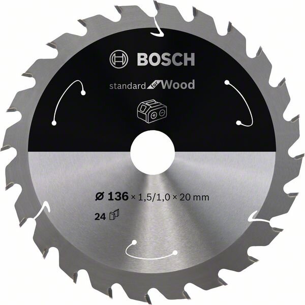 Bosch Akku-Kreissägeblatt Standard for Wood, 136 x 1,5/1 x 20, 24 Zähne