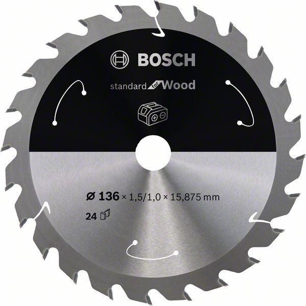 Bosch Akku-Kreissägeblatt Standard for Wood, 136 x 1,5/1 x 15,875, 24 Zähne