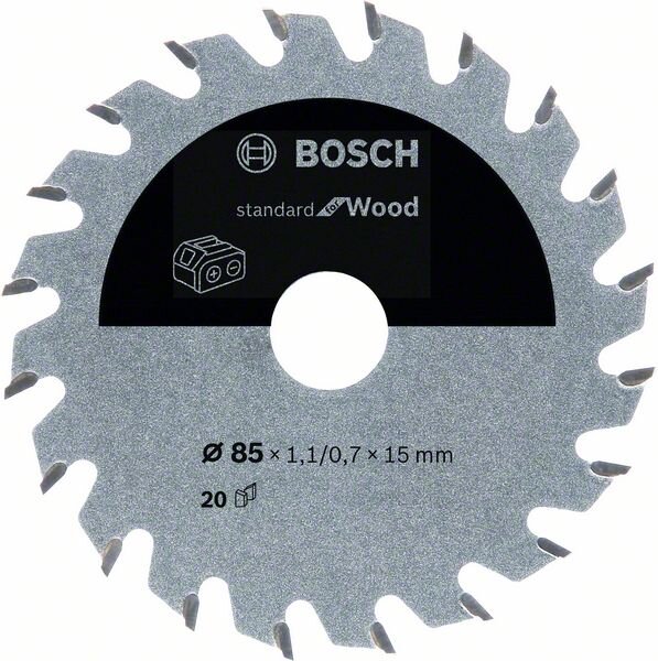 Bosch Akku-Kreissägeblatt Standard for Wood, 85 x 1,1/0,7 x 15, 20 Zähne