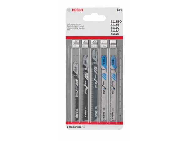 Bosch 5-tlg. Stichsägeblatt-Set Basic for Wood and Metal Basic, T-Schaft