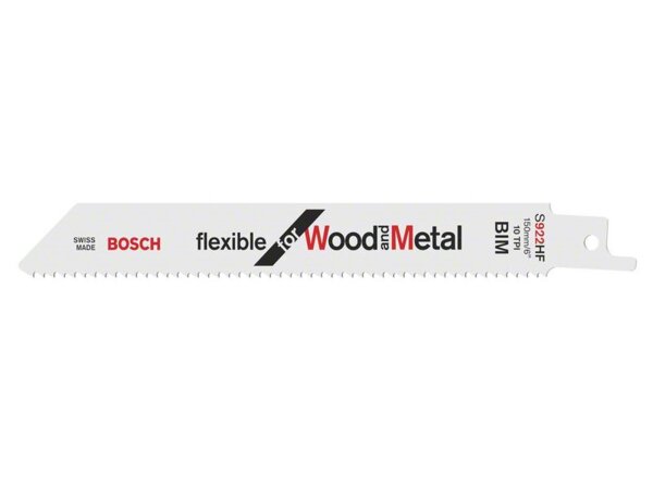 Bosch Säbelsägeblatt S 922 HF, Flexible for Wood and Metal, 100er-Pack, 150 mm