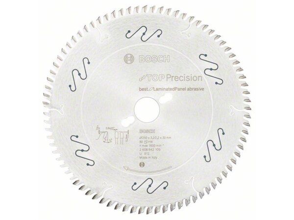 Bosch Kreissägeblatt Top Precision Best for Laminated Panel Abrasive 250x30x3,2 mm, 80