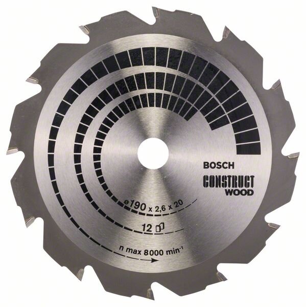 Bosch Kreissägeblatt Construct Wood, 190 x 20/16 x 2,6 mm, 12